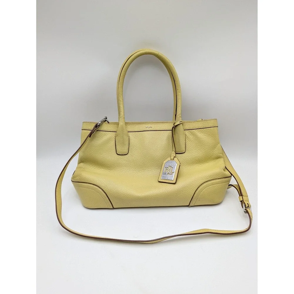 Lauren Ralph Lauren Satchel Bag Womens Medium Yellow Leather Shoulder Purse